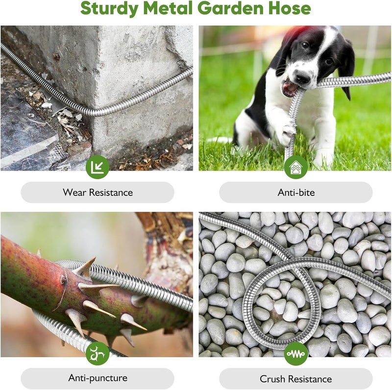 Rcfunkid Garden Hose Metal 75FT, Stainless Steel Heavy Duty Water Hose With 10 Function Nozzle, No-Kink, Tough & Flexible, Sturdy and Lightweight, Rust Proof hose for Yard, Outdoor, RV - Image 3